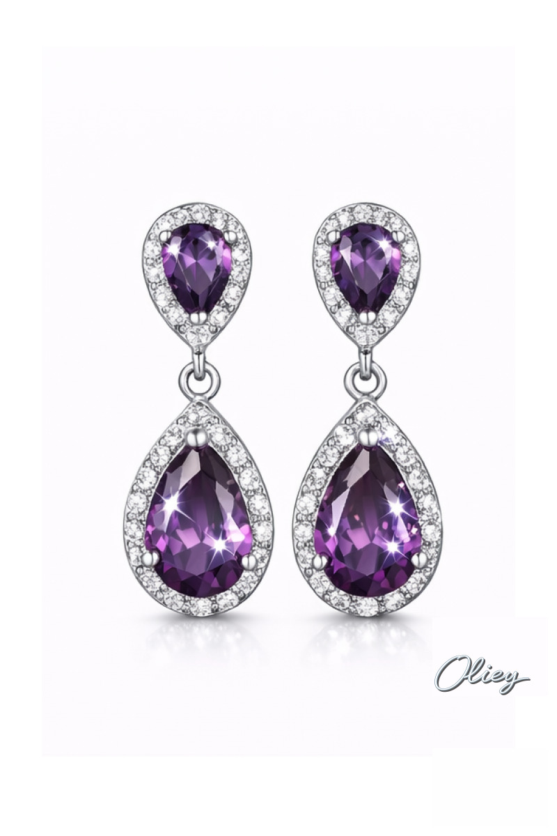 925 Sterling Silver Water Drop Shaped Crystal Earrings