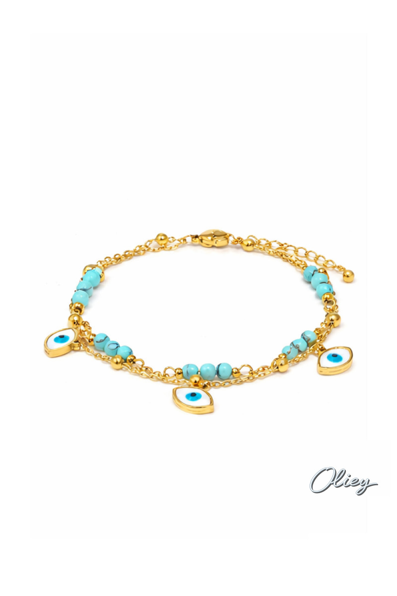 Double Layer Feet Chains with Turquoise Stone