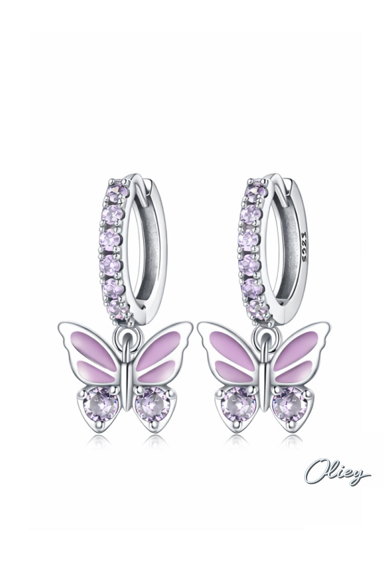 925 Sterling Silver Inlaid Zircon Butterfly Earrings