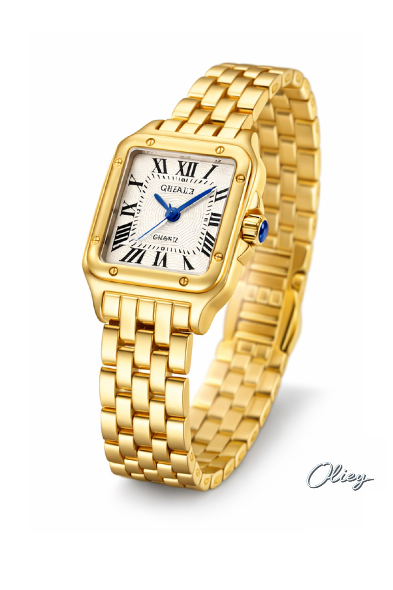 Luxury Women Square Wristwatch with Rhinestones